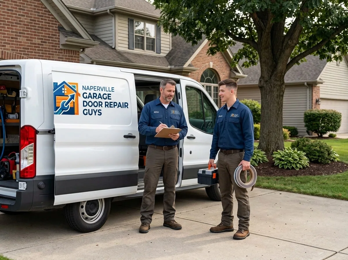 Garage door opener service on a newer-construction home in Ashwood Park, Naperville
