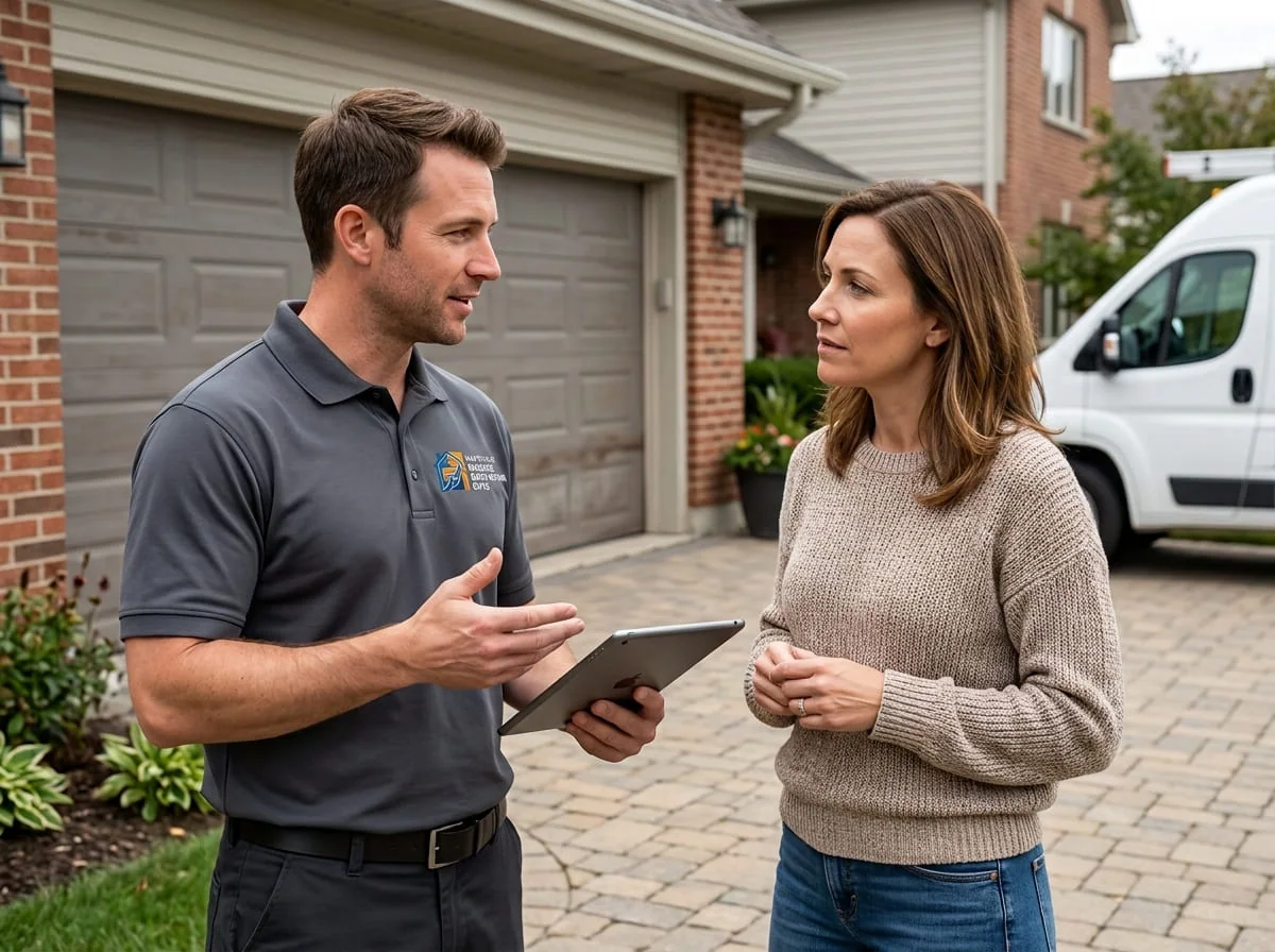 Garage Door Roller Repair in Naperville, IL Technician replacing a worn garage door roller in a Naperville, IL home